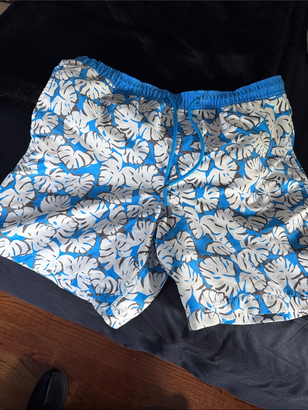 Michael Kors Blue and White Tropical Leaf Swim Shorts